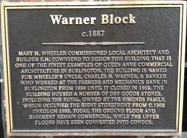 Warner plaque in Burlington